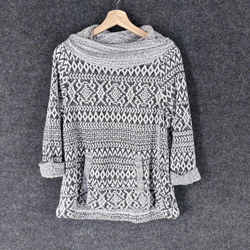 Energe Sweater Pullover Women S Small Gray Geometric Knit 3/4 Sleeve Pockets